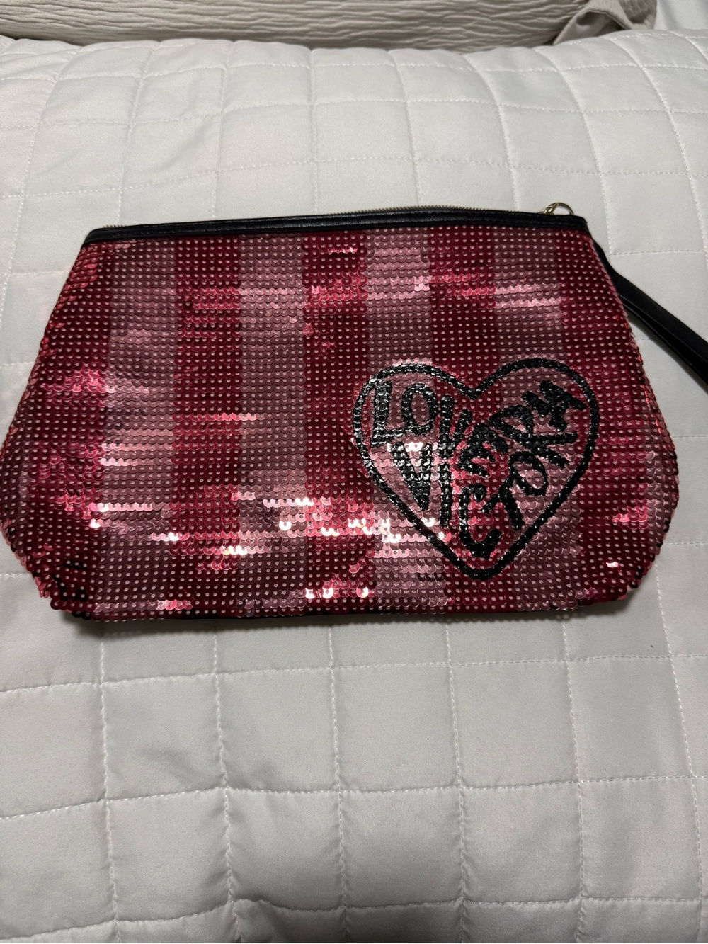 Victoria's Secret Pink Sequin Heart Wristlet Clutch